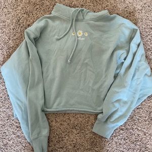 Hollister cropped green hoodie